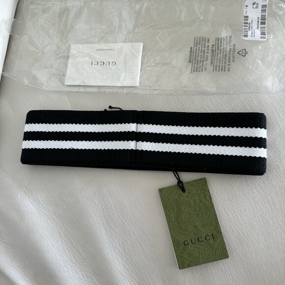 NEW GUCCI Headband HAIRBAND INTERLOCKING G BLACK WHITE SIZE M LOGO - Picture 4 of 8